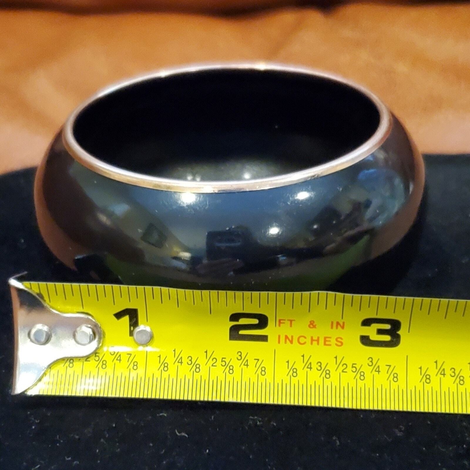 3.5 inch x 3.25 inch Bllack and Gold Metal Bangle Bracelet 2 3/4 inch Opening