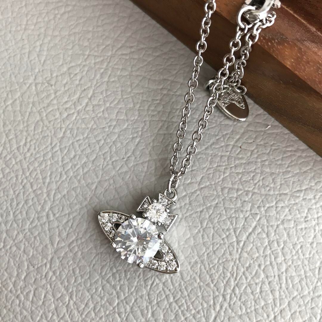 Vivienne Westwood Necklace Petite Orb Rhinestone Women fashion Accessory Silver