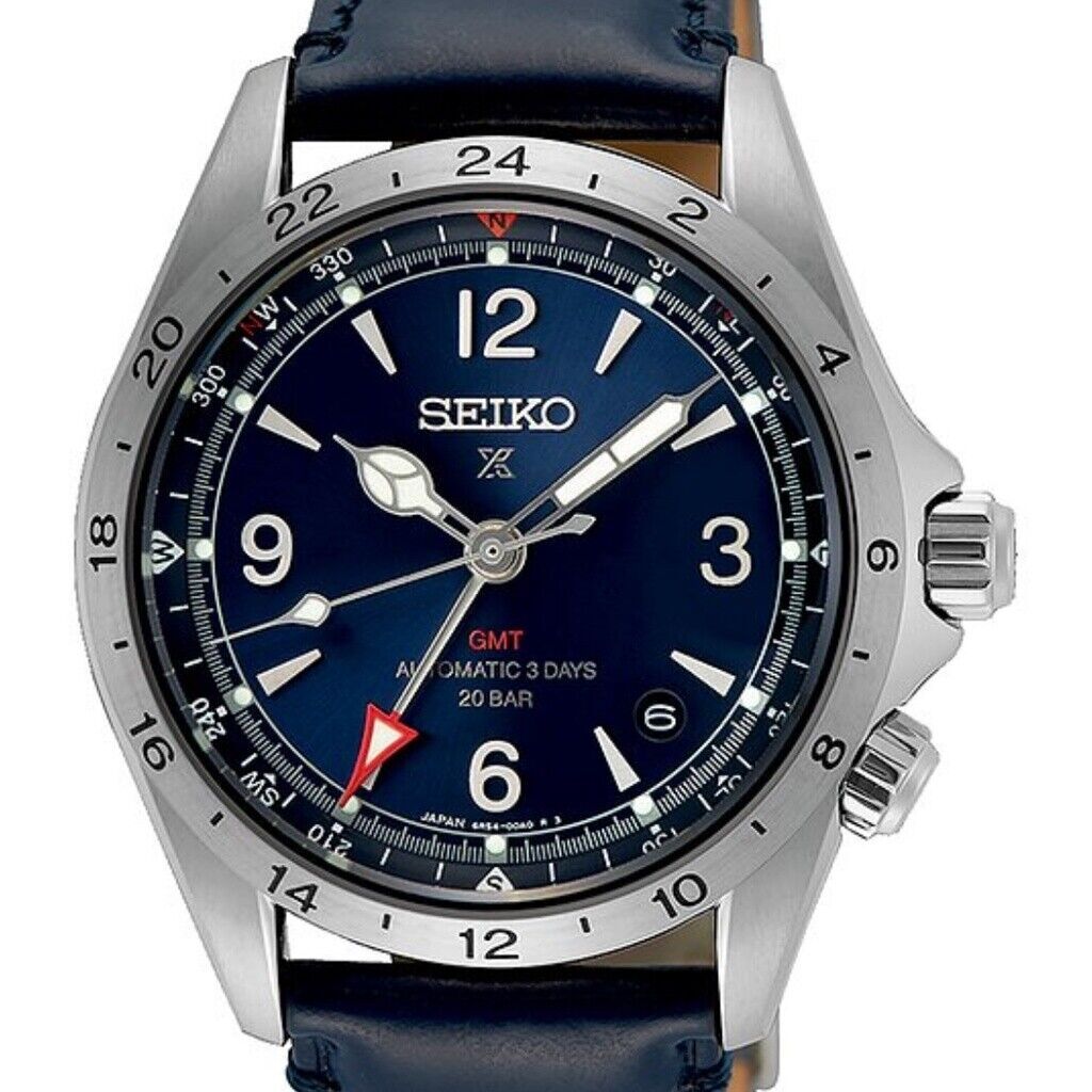 Seiko Prospex SPB377J1 Alpinist Blue Dial GMT Leather 200m Automatic