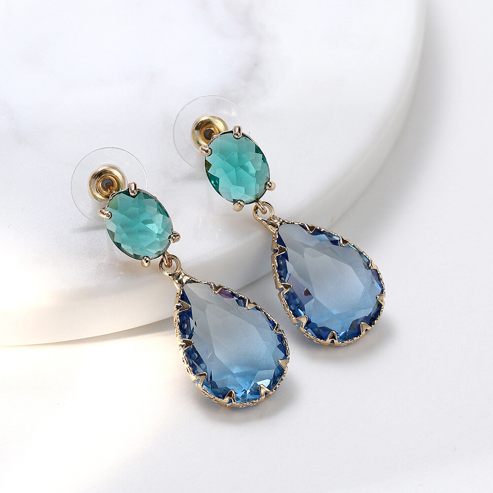 New Waterdrop Shape Blue White Mix Be Color Tourmaline Gems Women Dangle Earring