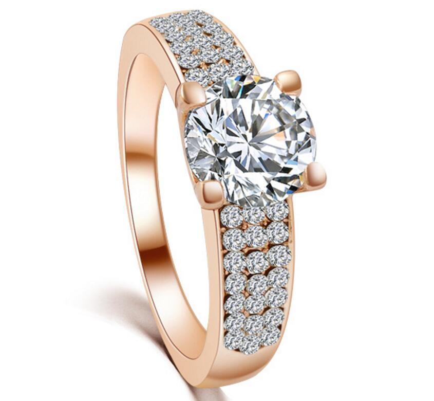 18KGP Rose Gold White Gold Solitaire CZ Engagement Ring Wedding Band