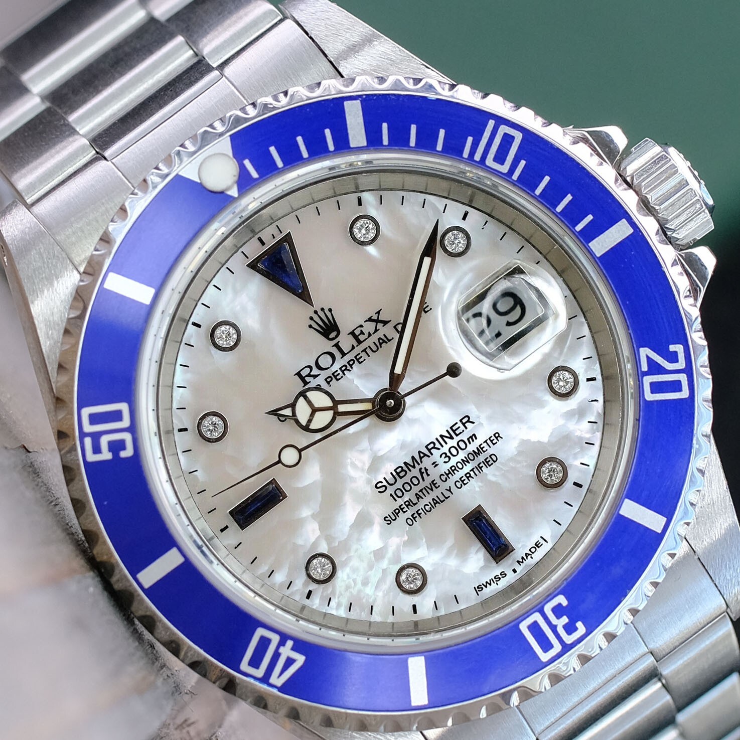 ROLEX SUBMARINER DATE 16610 MENS WATCH STEEL WHITE DIAL BLUE BEZEL OYSTER 40MM