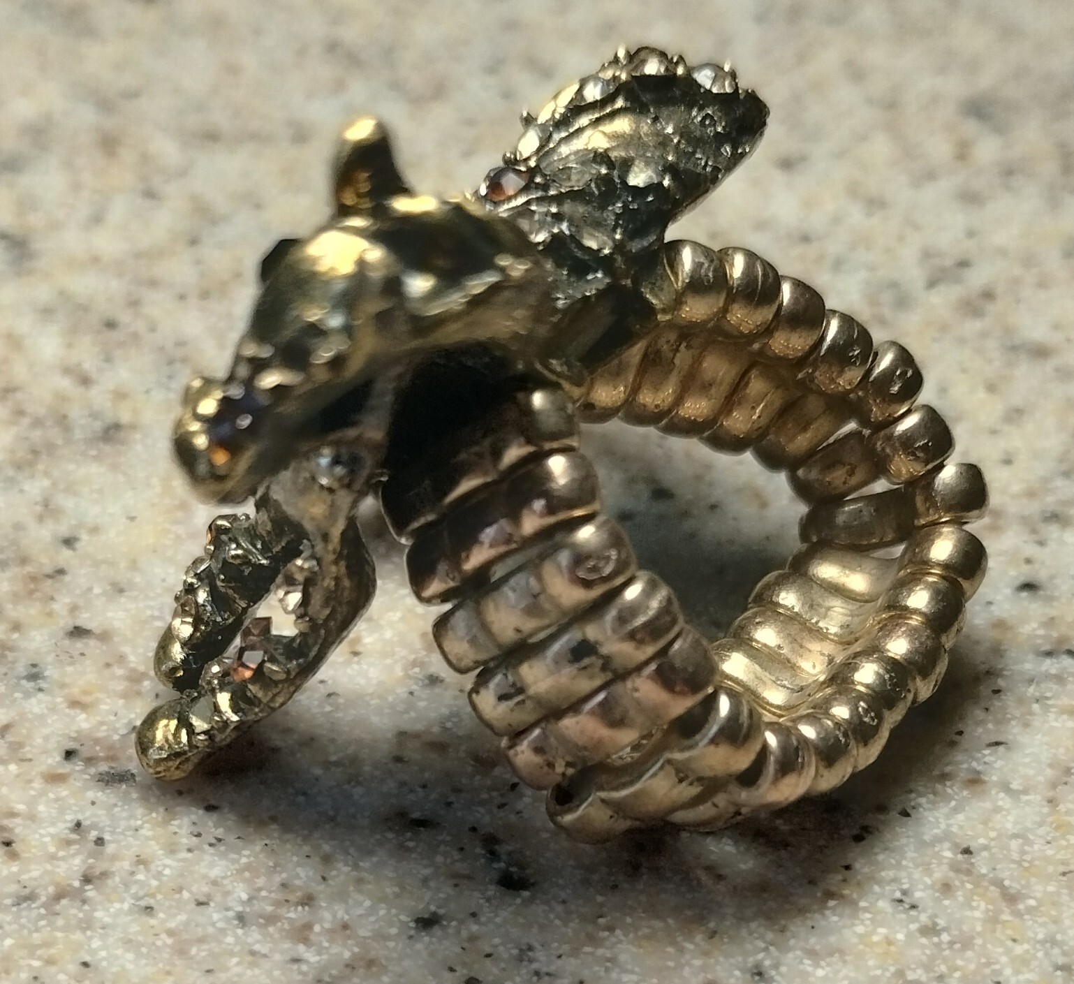 Horse Pony Adjustable Stretch Ring Wide Band Jewelry Sparkles Gold Tone