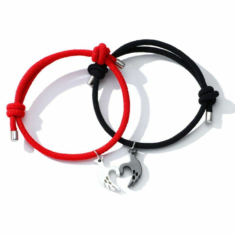 2 Pcs Magnetic Lover Couple Bracelet Heart Pendant Bracelets Fashion Jewelry NEW
