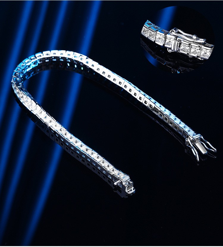 Ladies Princess Cut 0.35ct MOISSANITE Tennis Chain Bracelet SOLID 925 Silver