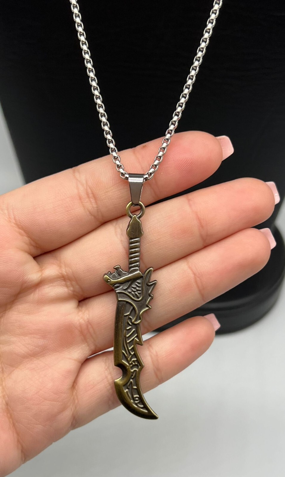 Stainless Steel Bronze Knife Dagger Weapon Pendant on Chain
