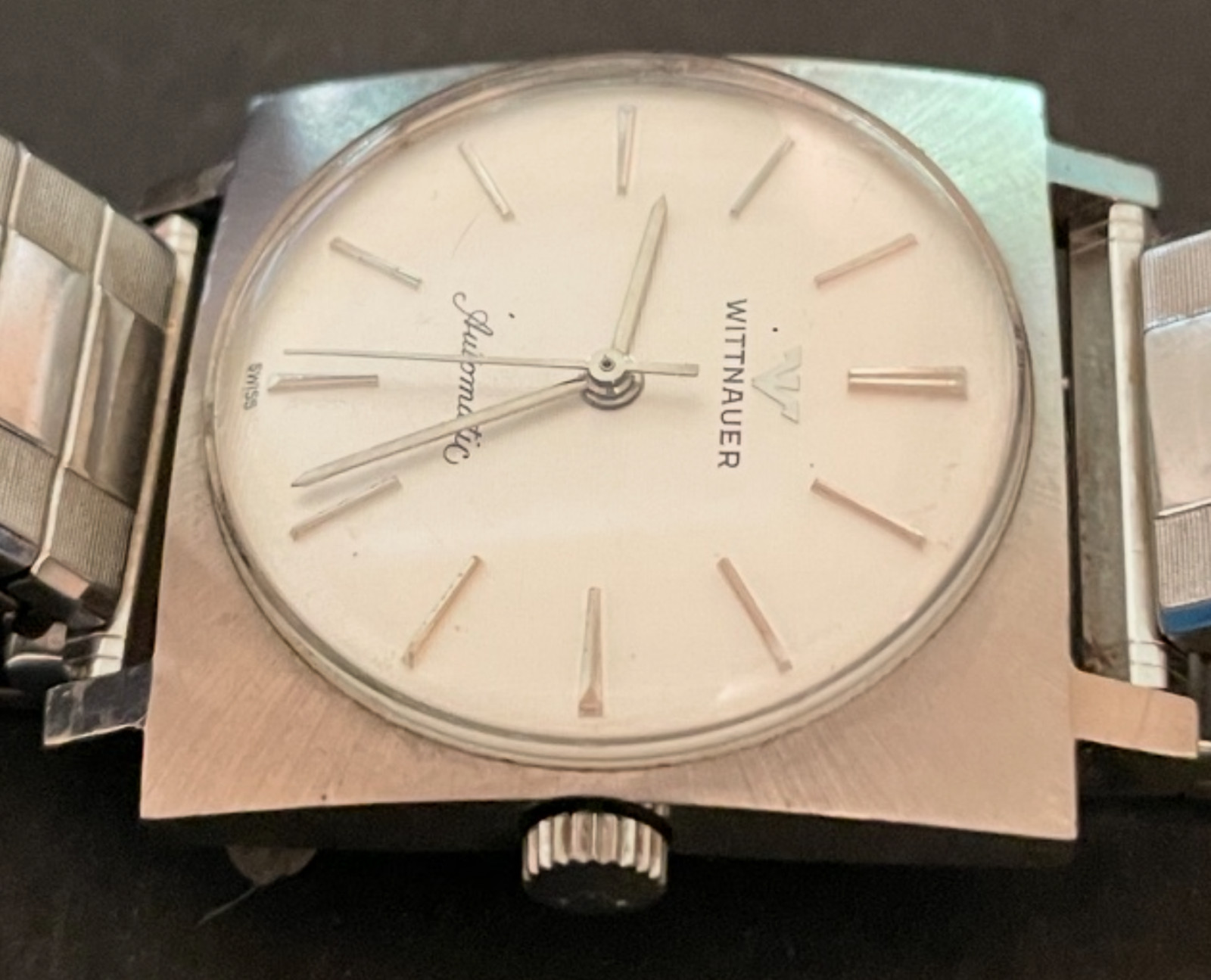 Vintage Wittnauer Automatic Men’s Watch Running Square Case 29.25mm Silver Swiss