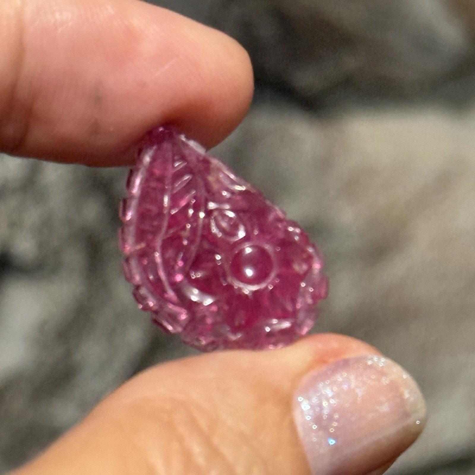 11.45ct 23.8c15.2×4.5mm Carved Rubelite Pink Tourmaline Flat Back Cabochon Gem