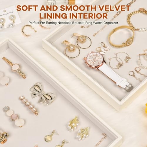 Velvet Jewelry Tray for Drawers Jewelrys Display Tray Stackable Jewelry 1 Beige