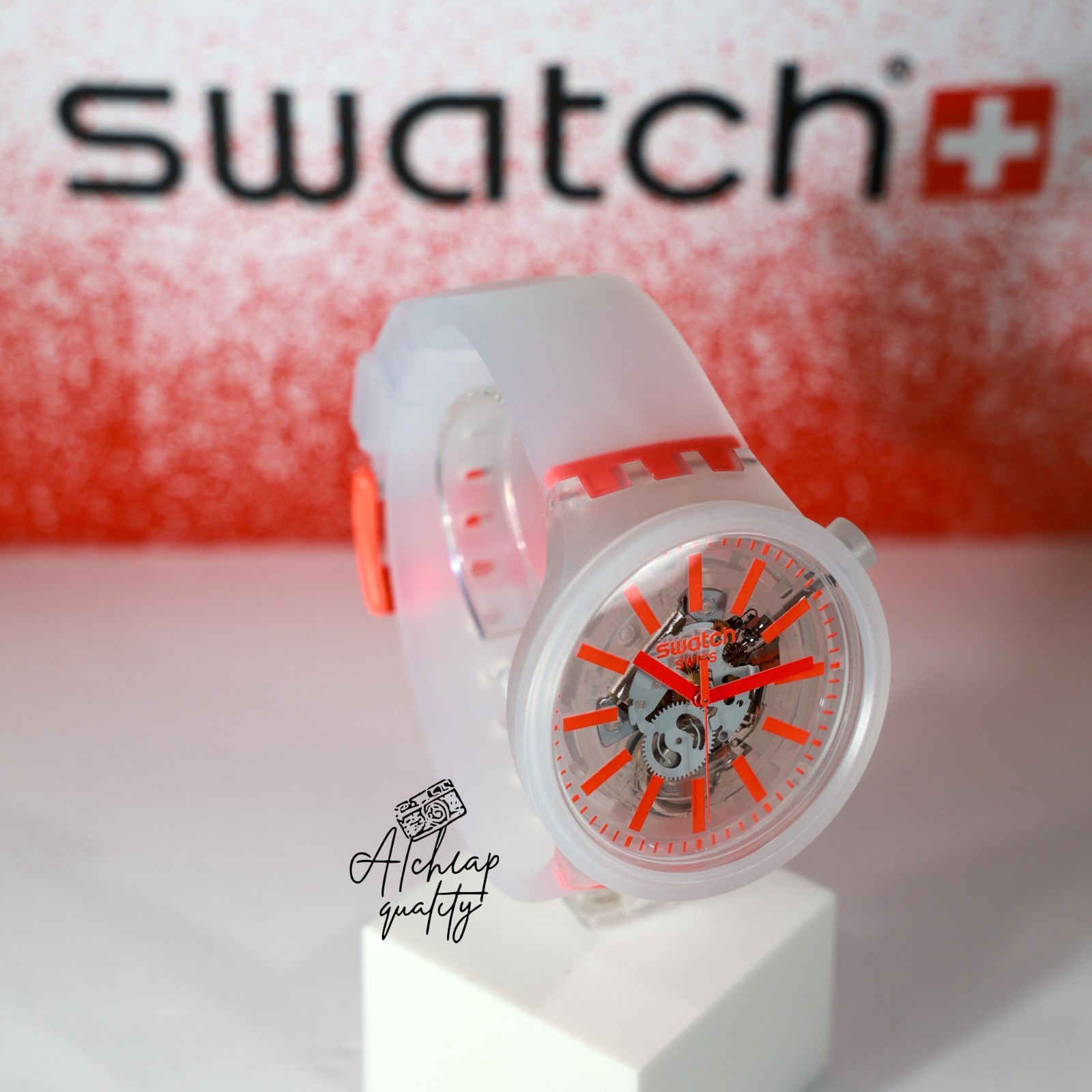 Swatch Swiss Made Big Bold Orangeinjelly 47mm SO27E102 Semi Transparent Orange