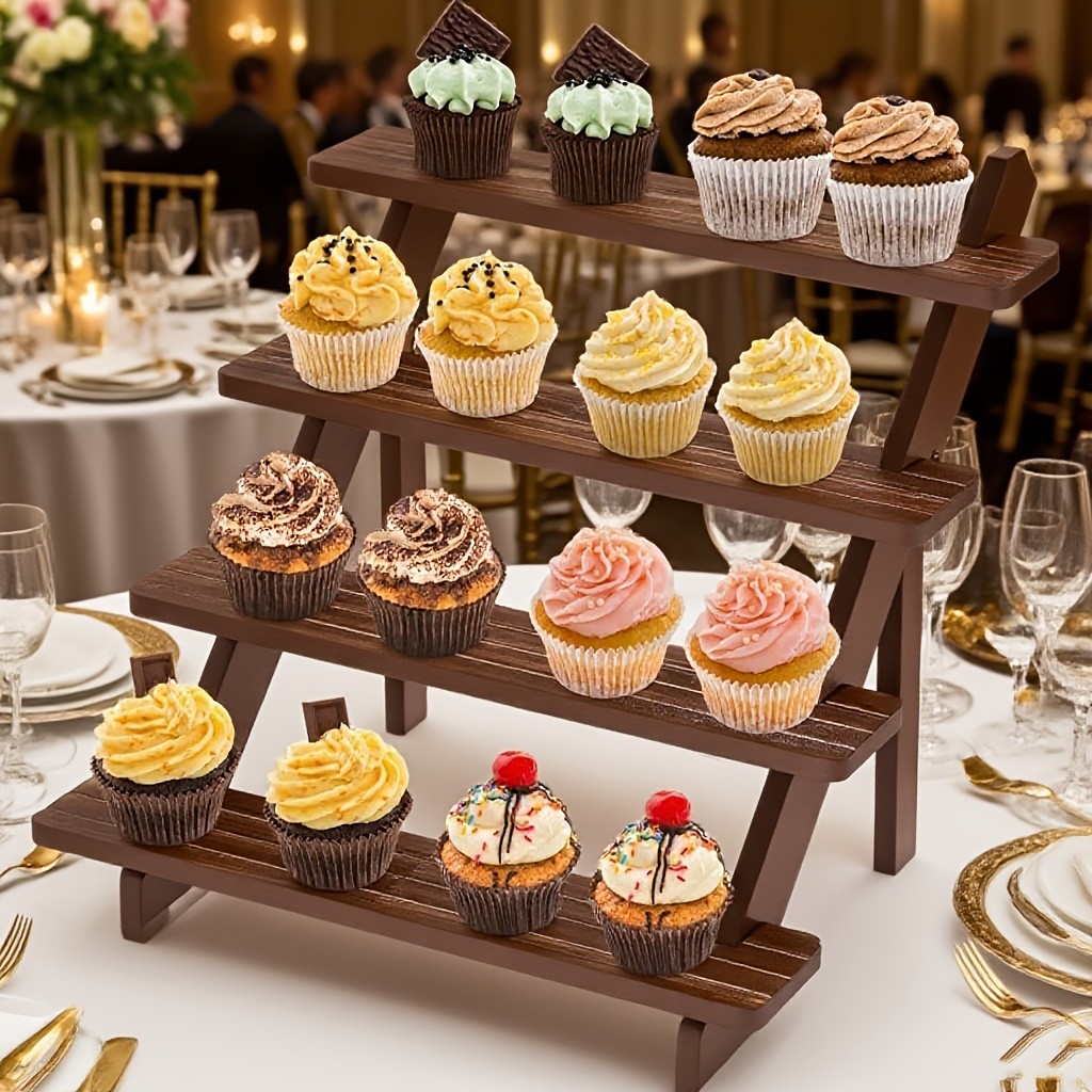 2pcs 4 Layers Wooden Cake Display Rack, Stepped Cupcake Rack