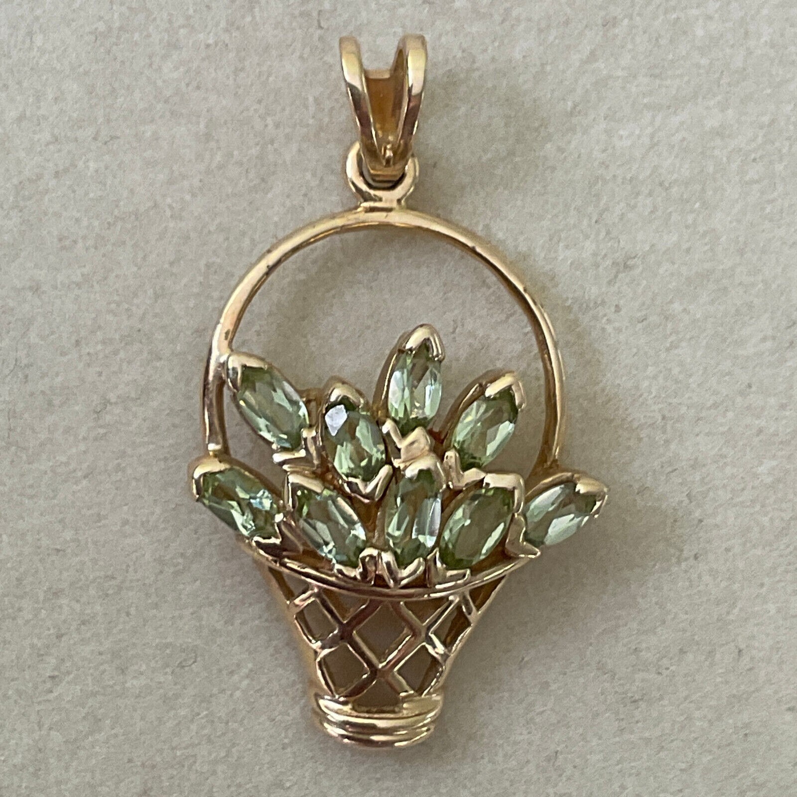 2.Ct Marquise Cut Green Peridot Basket Pendant 14k Yellow Gold Plated 18”Chain