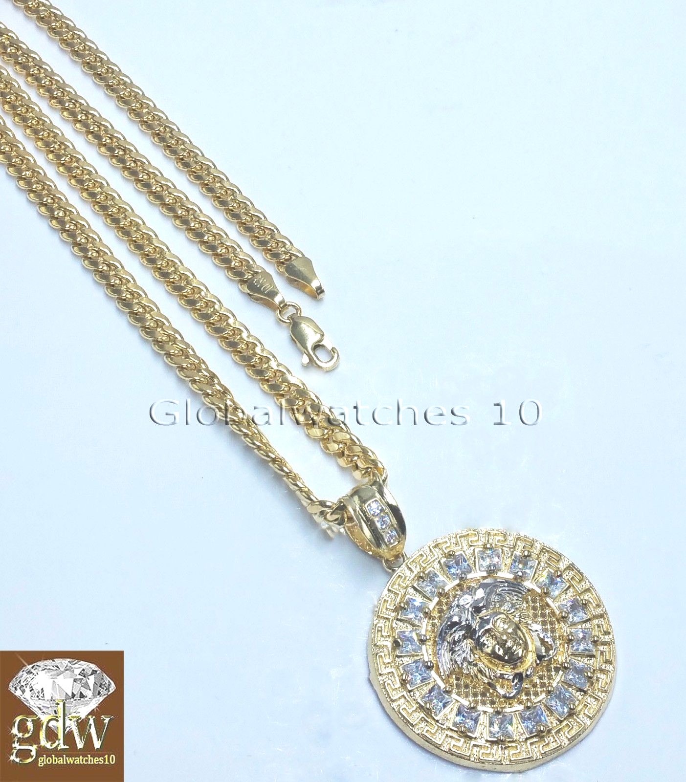 Real 10k Yellow Gold Head Charm Miami Cuban 24″ Chain Necklace
