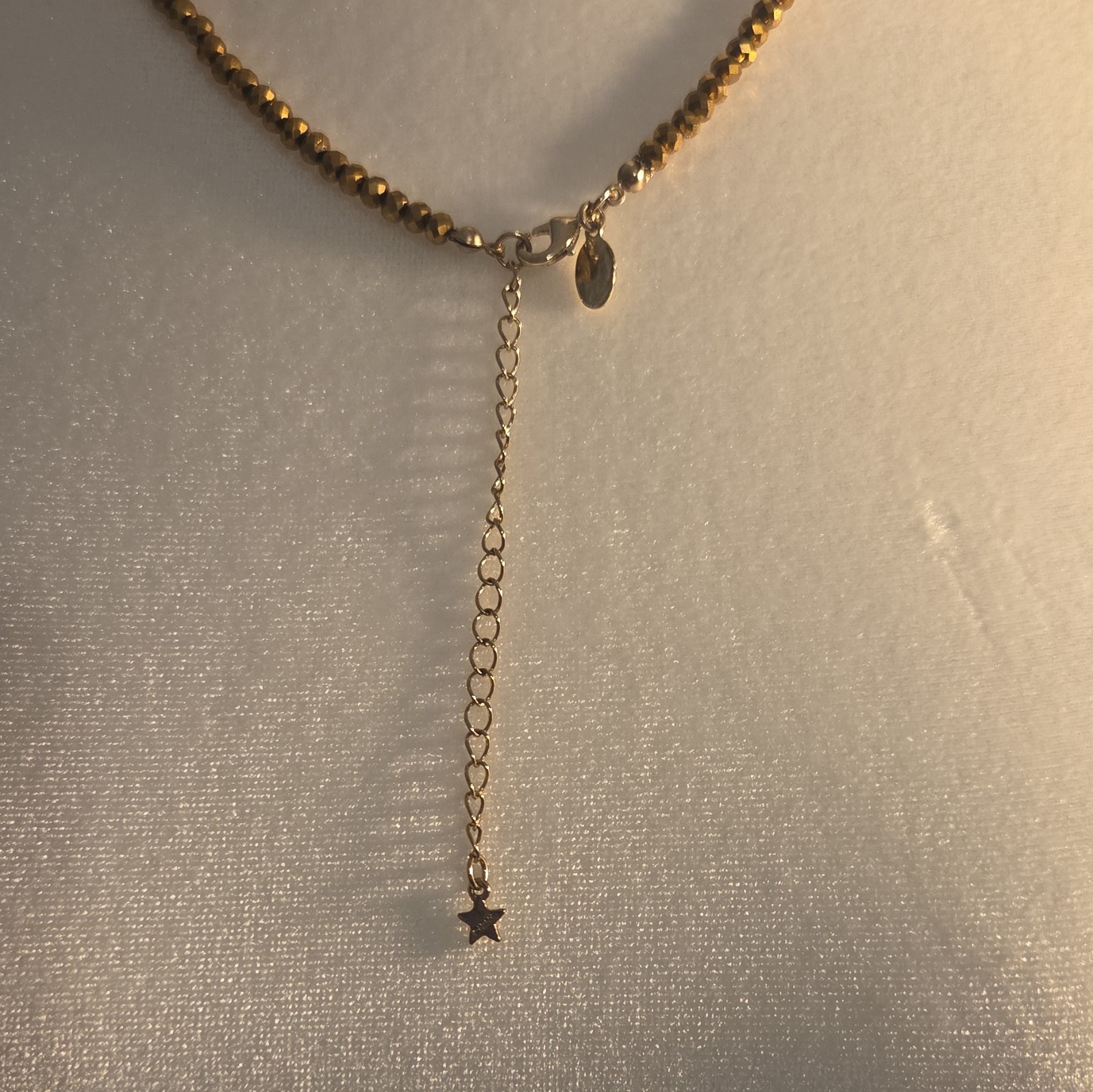 Gold Tone Beaded Ball Chain Necklace Crystal Pavé Pendant Star Charm Adjustable