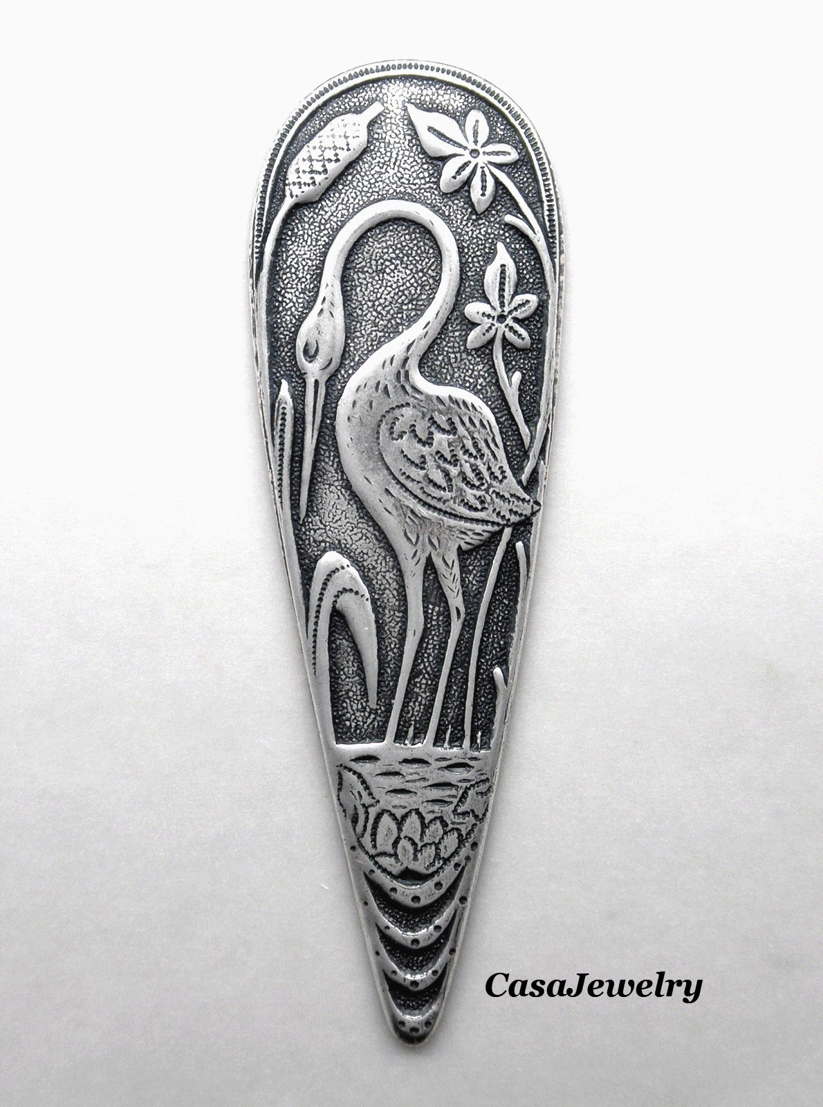 #5028 ANTIQUED .925 STERLING SILVER PLATED TEARDROP CRANE COMPONENT – 1 PC