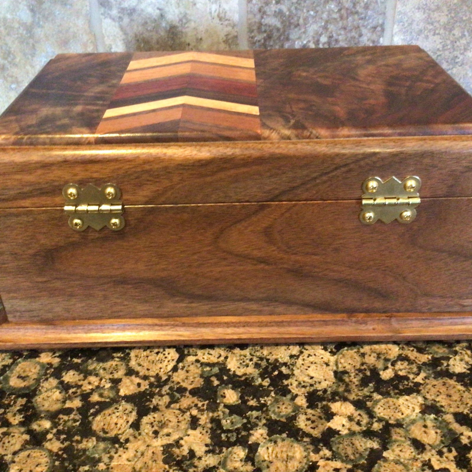 Georgous Solid Walnut-Brass Inlay Jewelry/Keepsake Chest