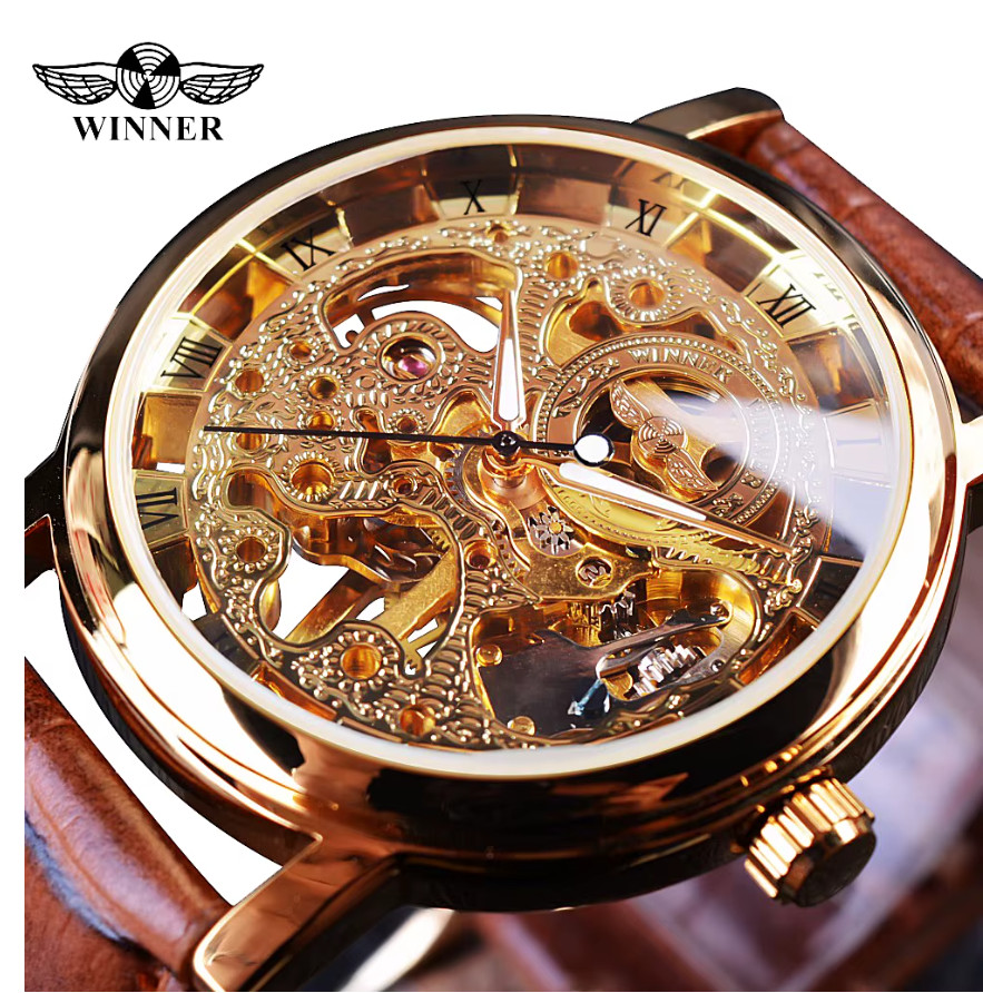 WINNER Mechanical Luxury Leather Elegant Skeleton Automatic Men’s Watch