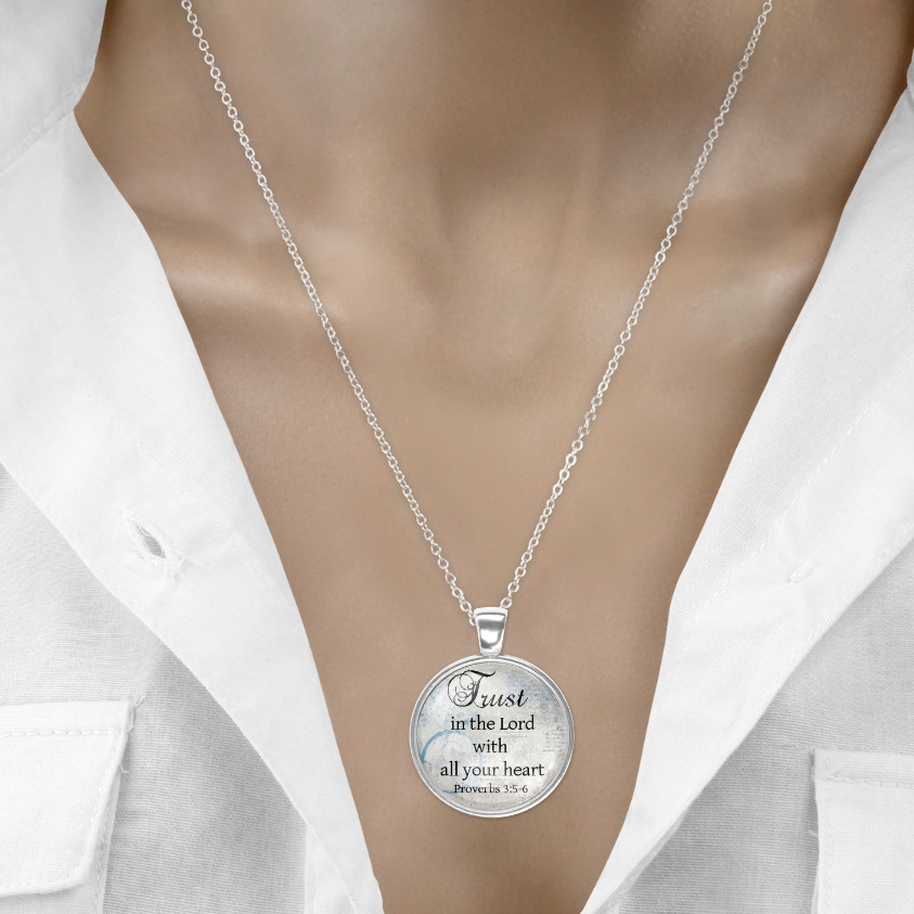 Elegant Scripture Faith Bible Verse Necklace Standard or Large Charm Pendant