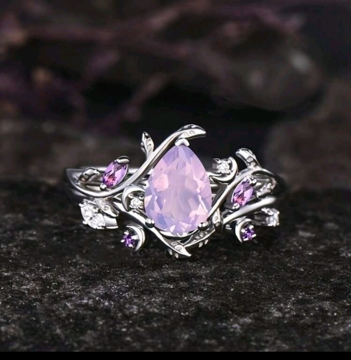 Silver-Plated Zinc Ring Pink CZ With White/Colorless And Purple CZ Size 6