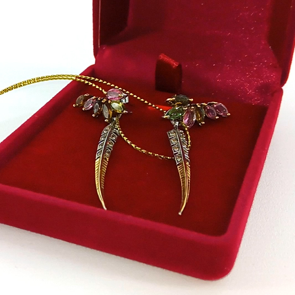 🔥🔥🔥Exclusive Tourmaline & Sapphire Flower Stud Earrings in Silver and Gold – UNIQUE
