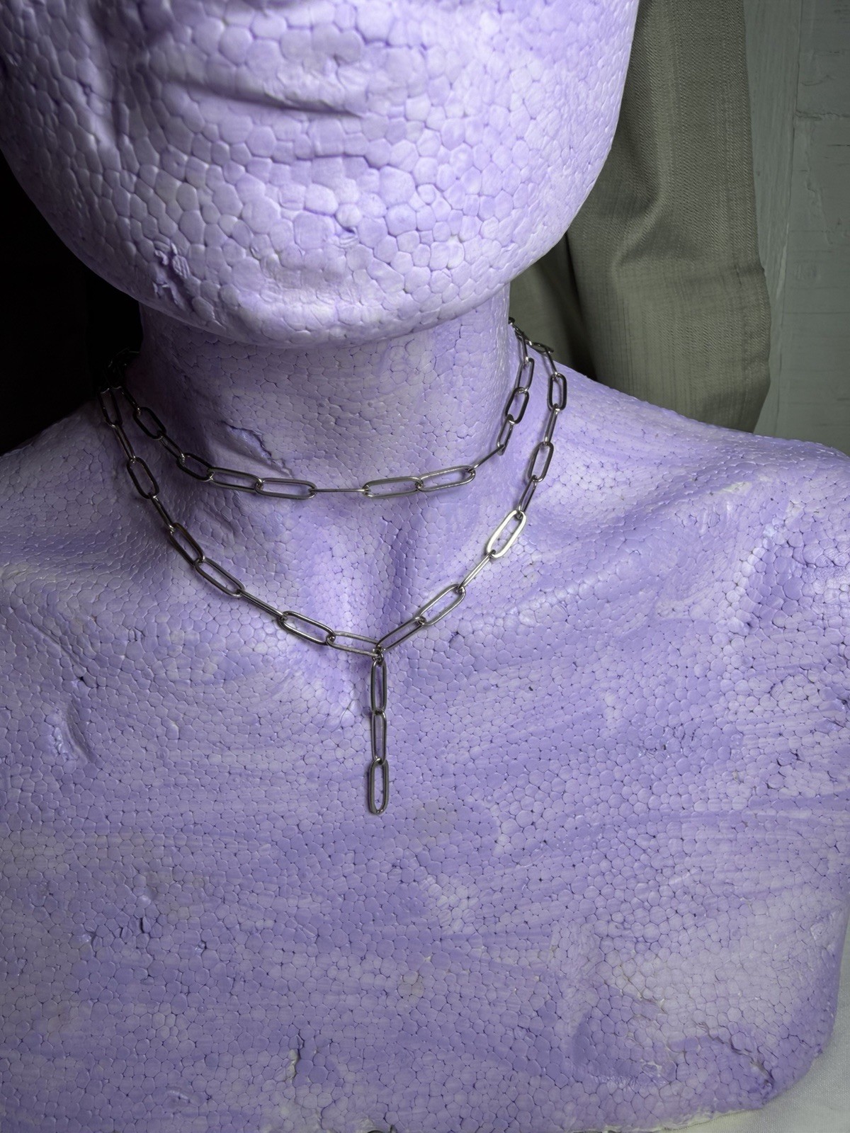 BaubleBar Silver Tone Paperclip Chain Layered Y Necklace Modern Statement #07