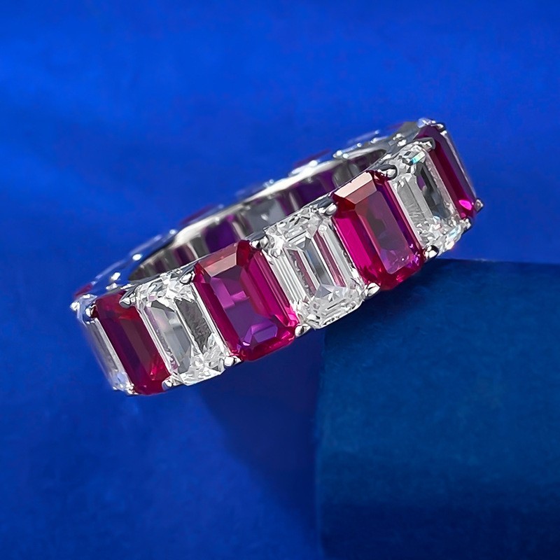 9ct Lab Grown Ruby & White Diamond D Color FL Clarity Ring, 18K Gold Vermeil