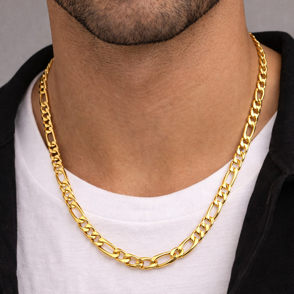 Italian 1/200 14k Yellow Gold Overlay Figaro Link Chain Necklace Cadena