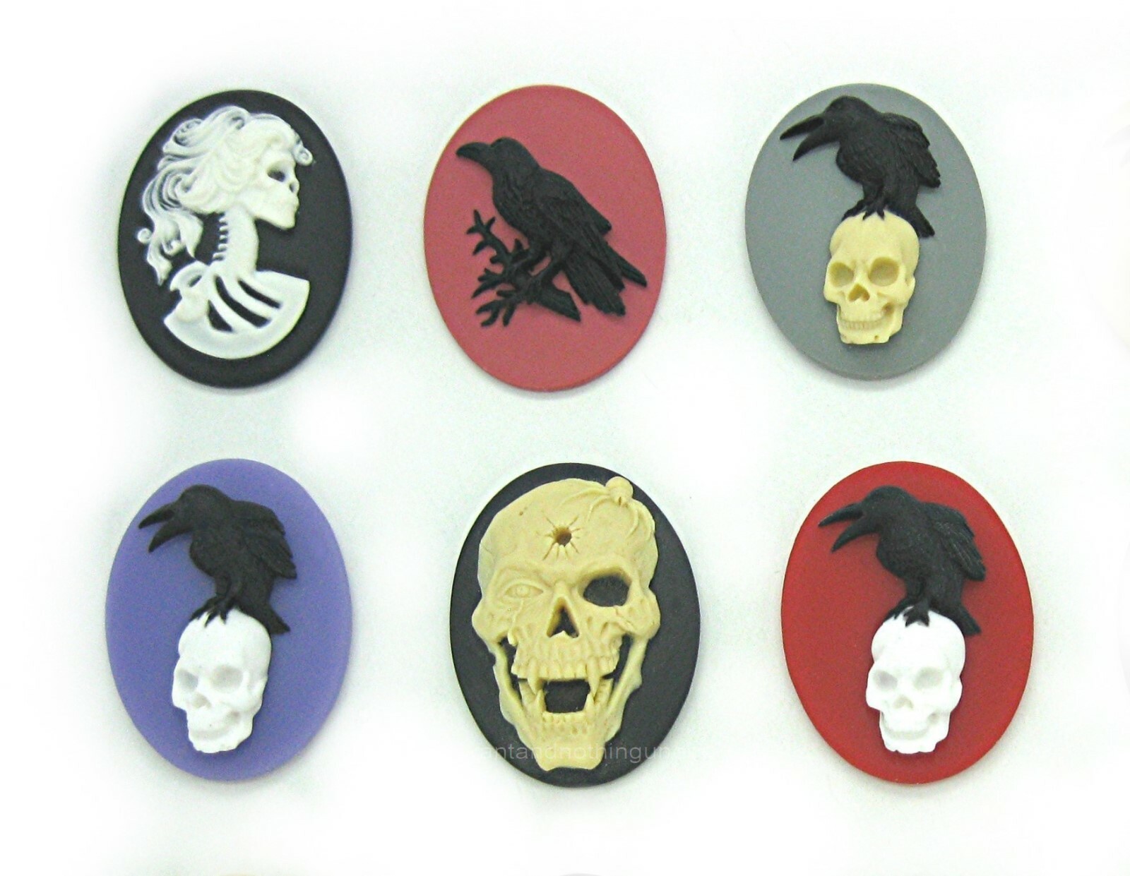 15 Multi Color BLACK BIRD CROW RAVEN & SKULLS 40mm x 30mm GOTH EMO CAMEOS Lot