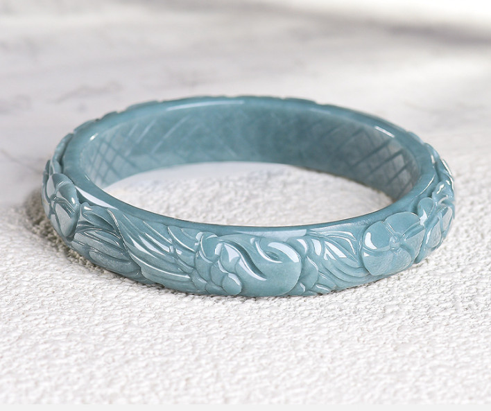 Certified 52-62mm Blue Water Grade A Jade jadeite Carved Phoenix Bangle Bracelet