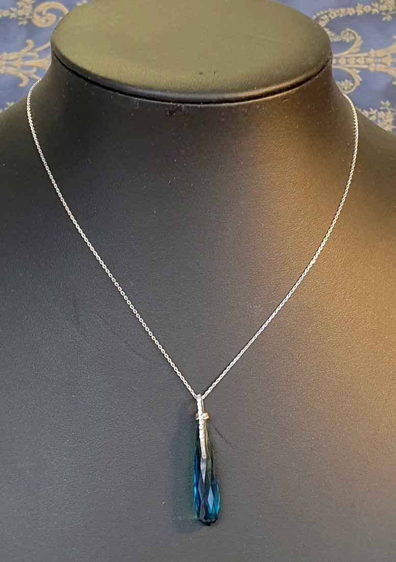 925 Silver Pendant Drop Blue & Fine Anchor Chain Master Hallmarked “MS” 41 – 44cm