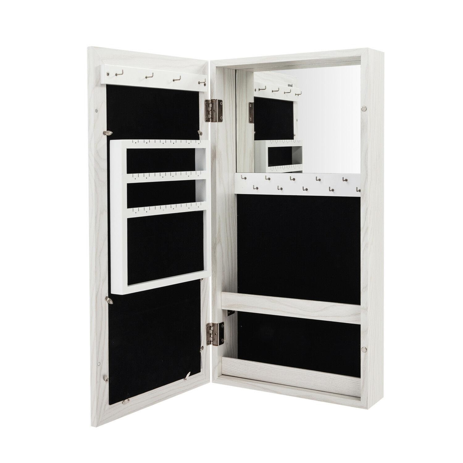 Hanging Wall Mount Photo Display Jewelry Armoire Cabinet Organizer Box W/ Mirror