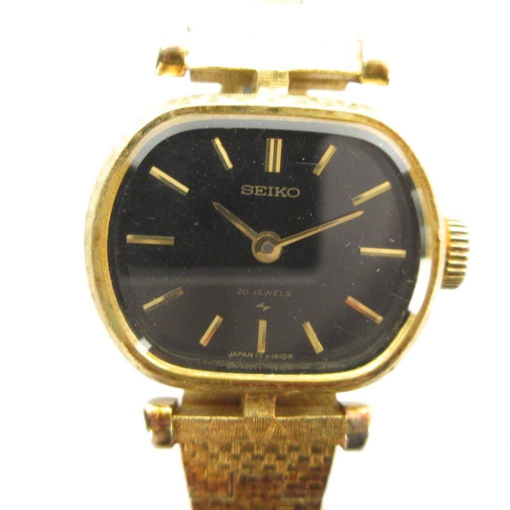 SEIKO 17 7370 Watch Manual Black Dial Gold Color GY18 MQ