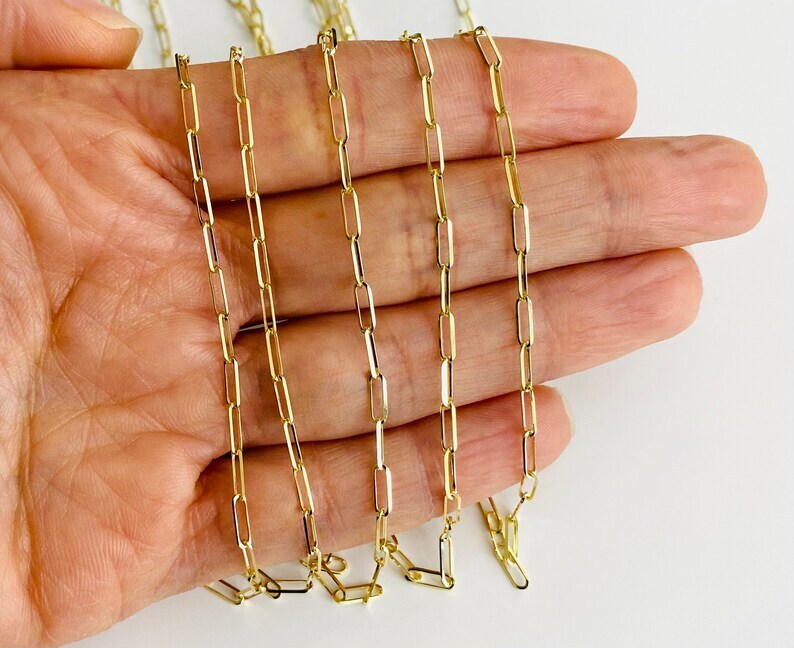 14K Solid Gold Paperclip 2mm Link Chain Necklace, 14k Real Solid Gold – CH571