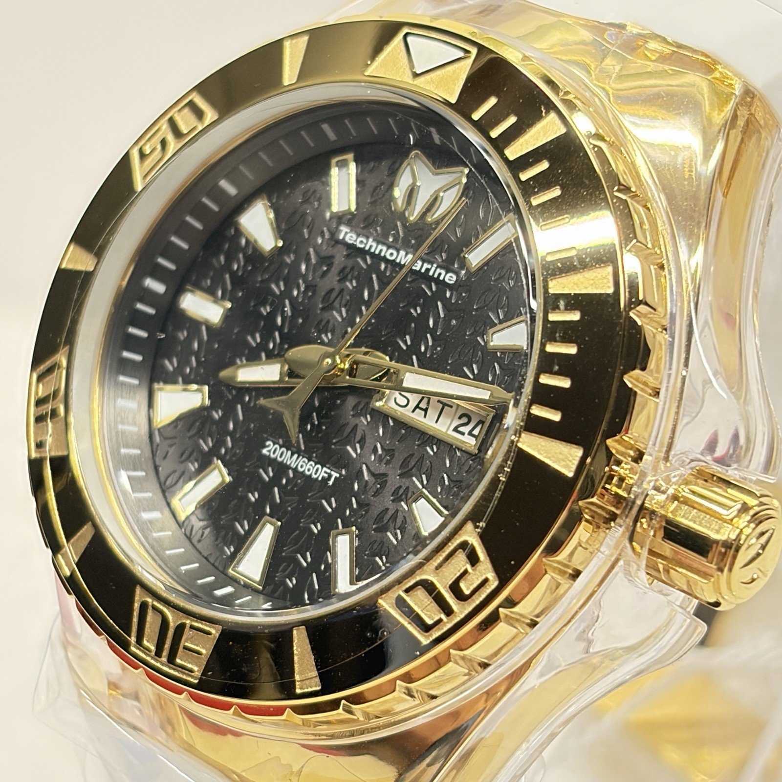 TechnoMarine Cruise Monogram Men’s 46mm Gold Black Dial White Strap TM-122013