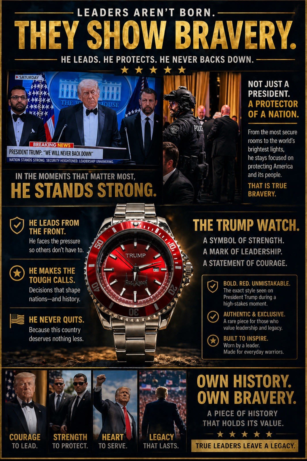 Donald Trump Mens Watch. Fight Fight Fight.Red Beauty Men’s New with Papers.