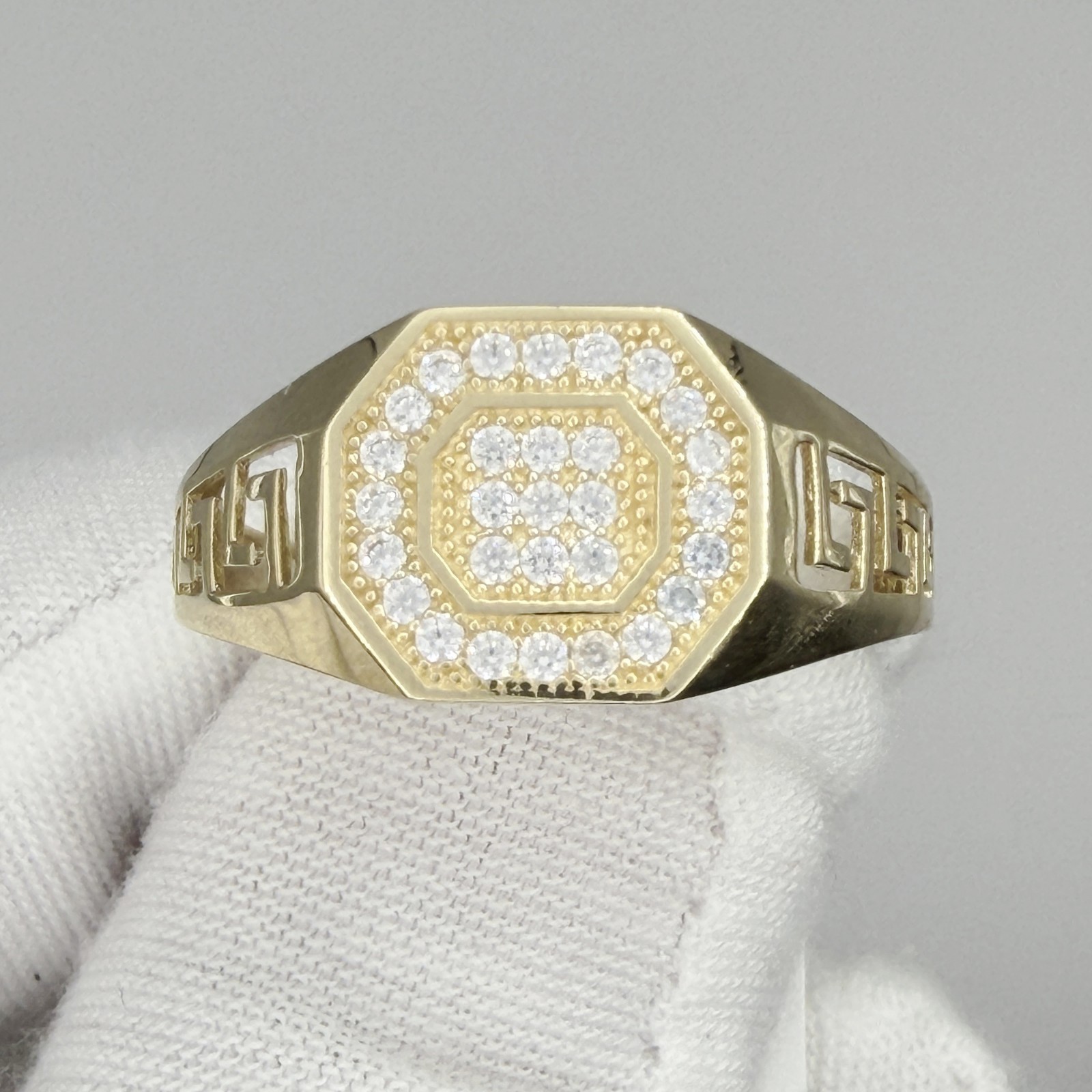 10k Yellow Gold Men Cubic-Zirconia Octagon Head Ring Jewelry Gift For Him
