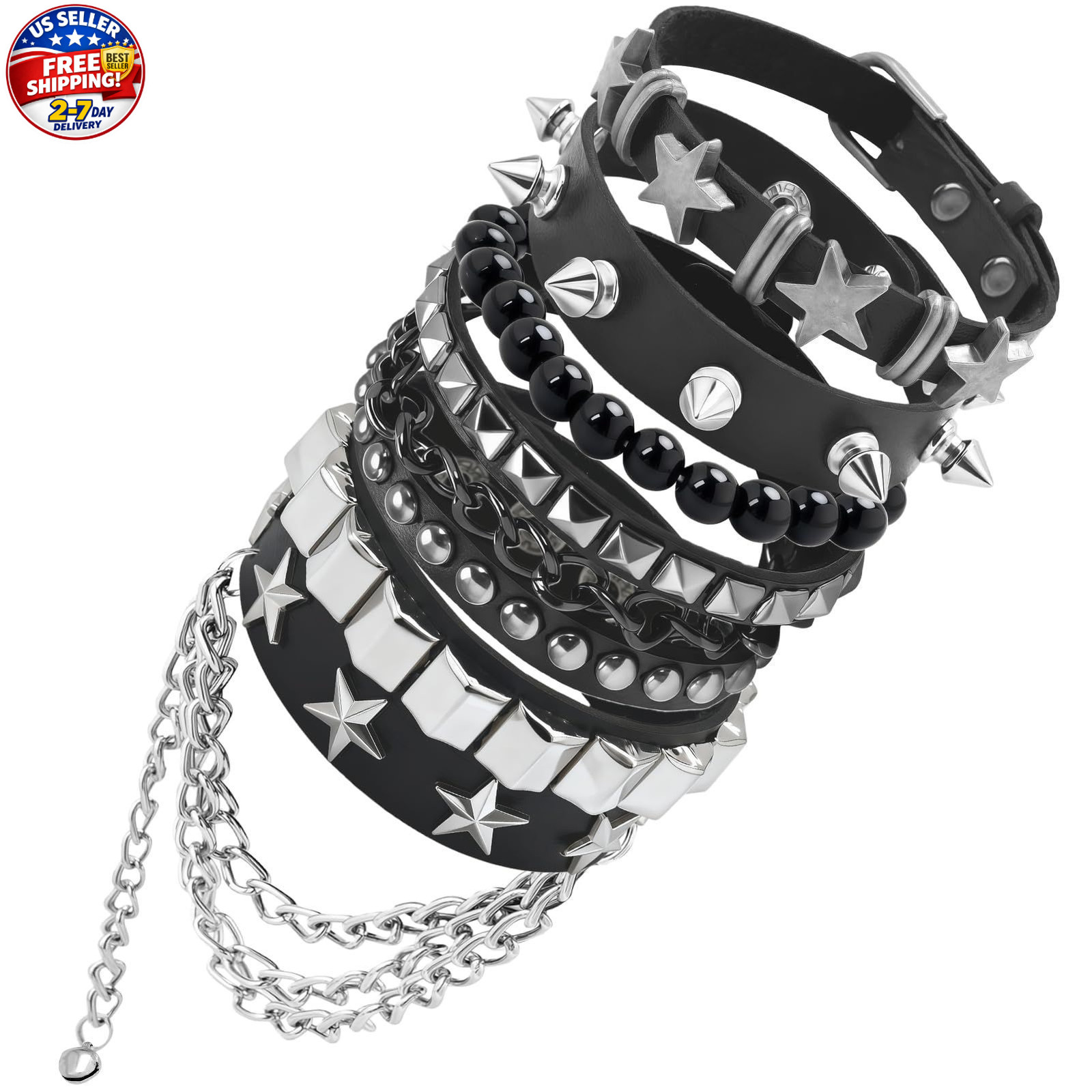 Emo Bracelets Punk Rock Studded Bracelet for Women Men Goth Leather Bracelet US.