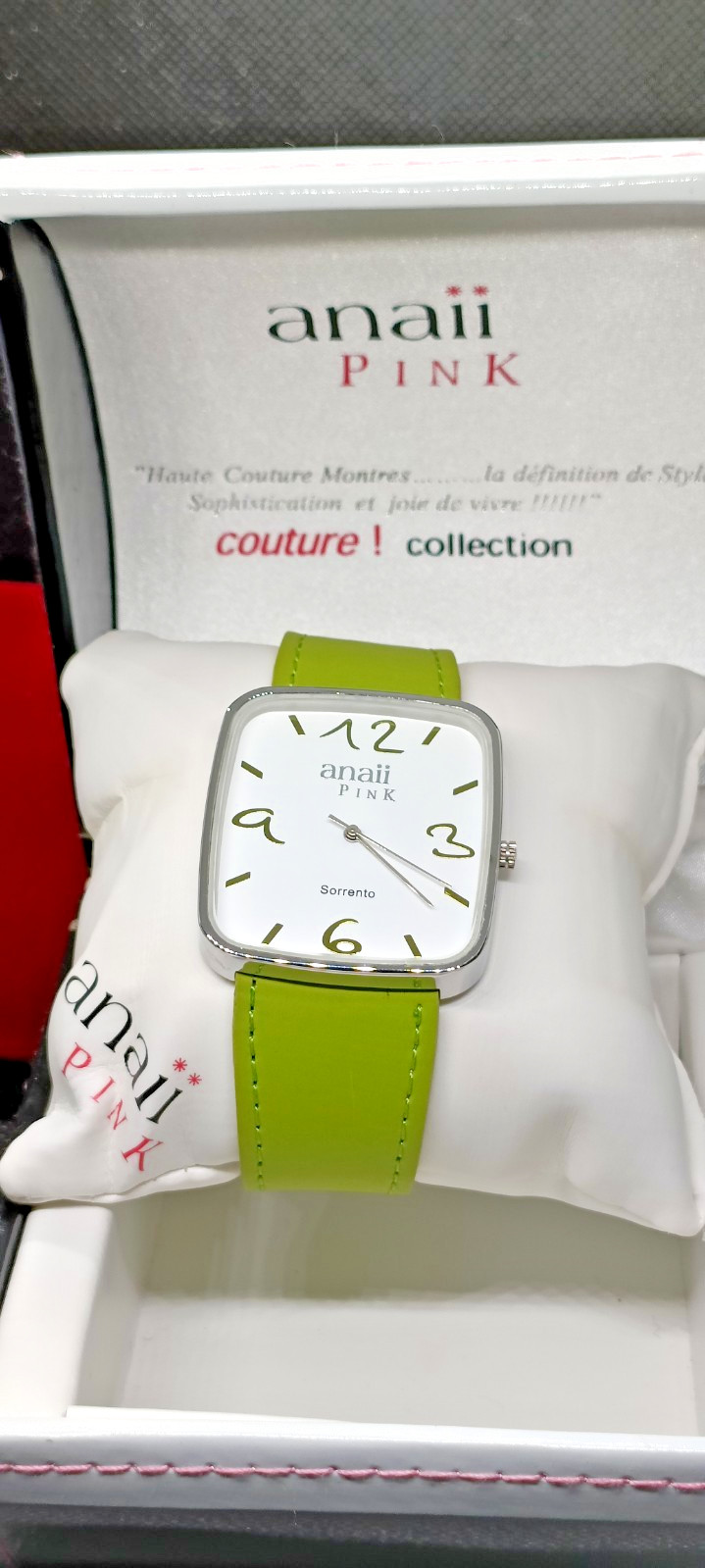 ANAII PINK Ladies Green Strap Square Case Quartz Watch – VGC & Working