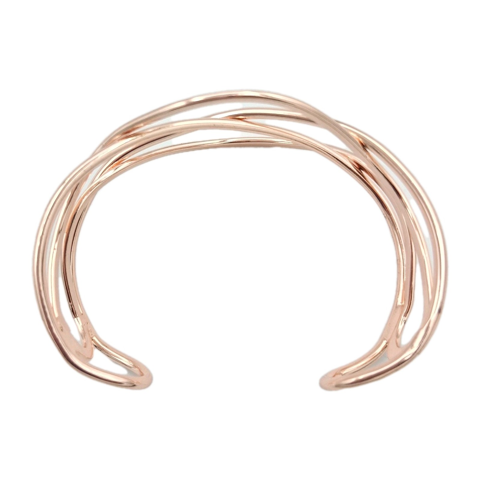 Rose Gold Tone Twisted Wire Openwork Cuff Bracelet 7″ Minimalist Glam