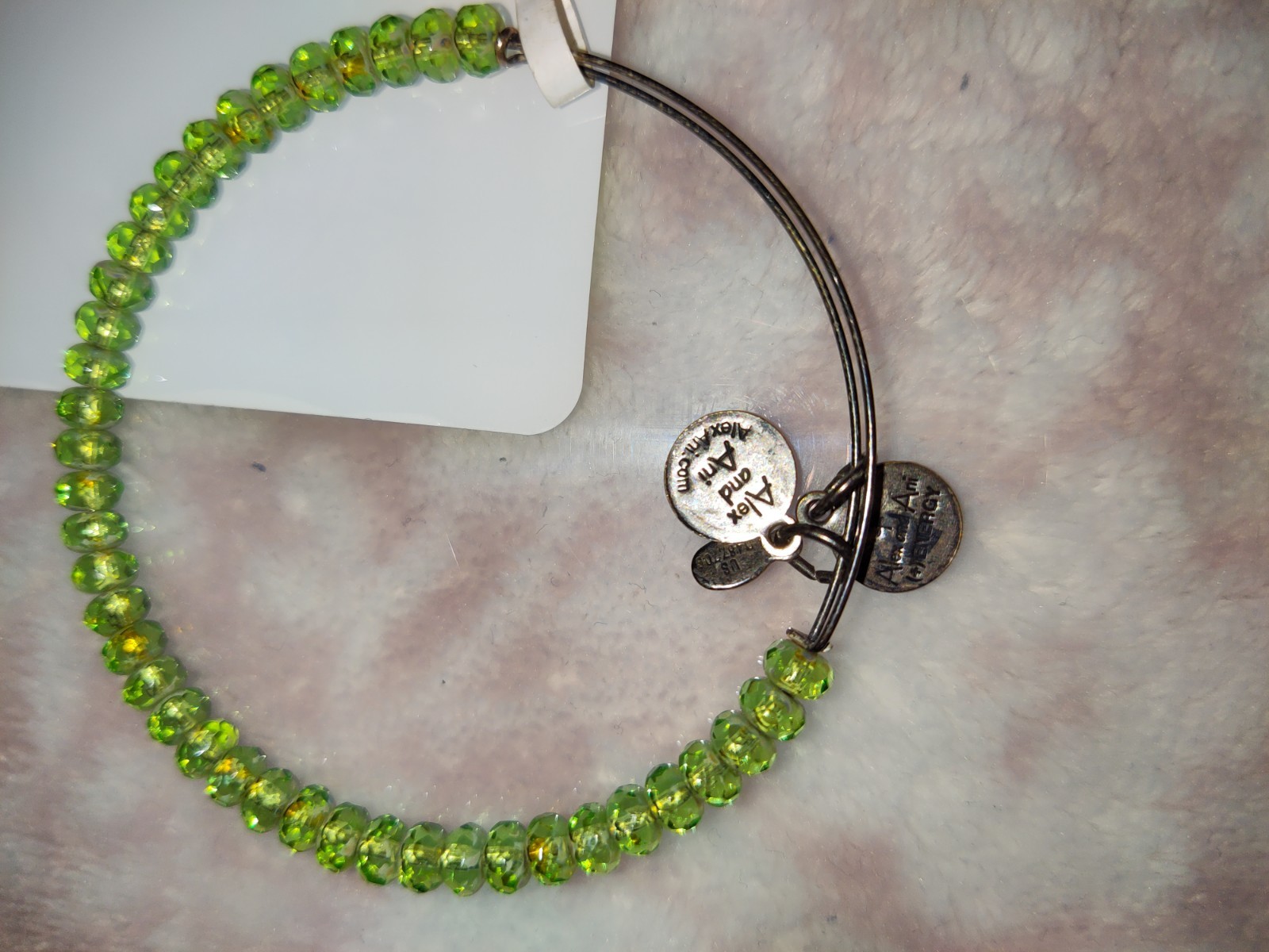 Alex And Ani Green Glass Beaded Silver Bangle Bracelet