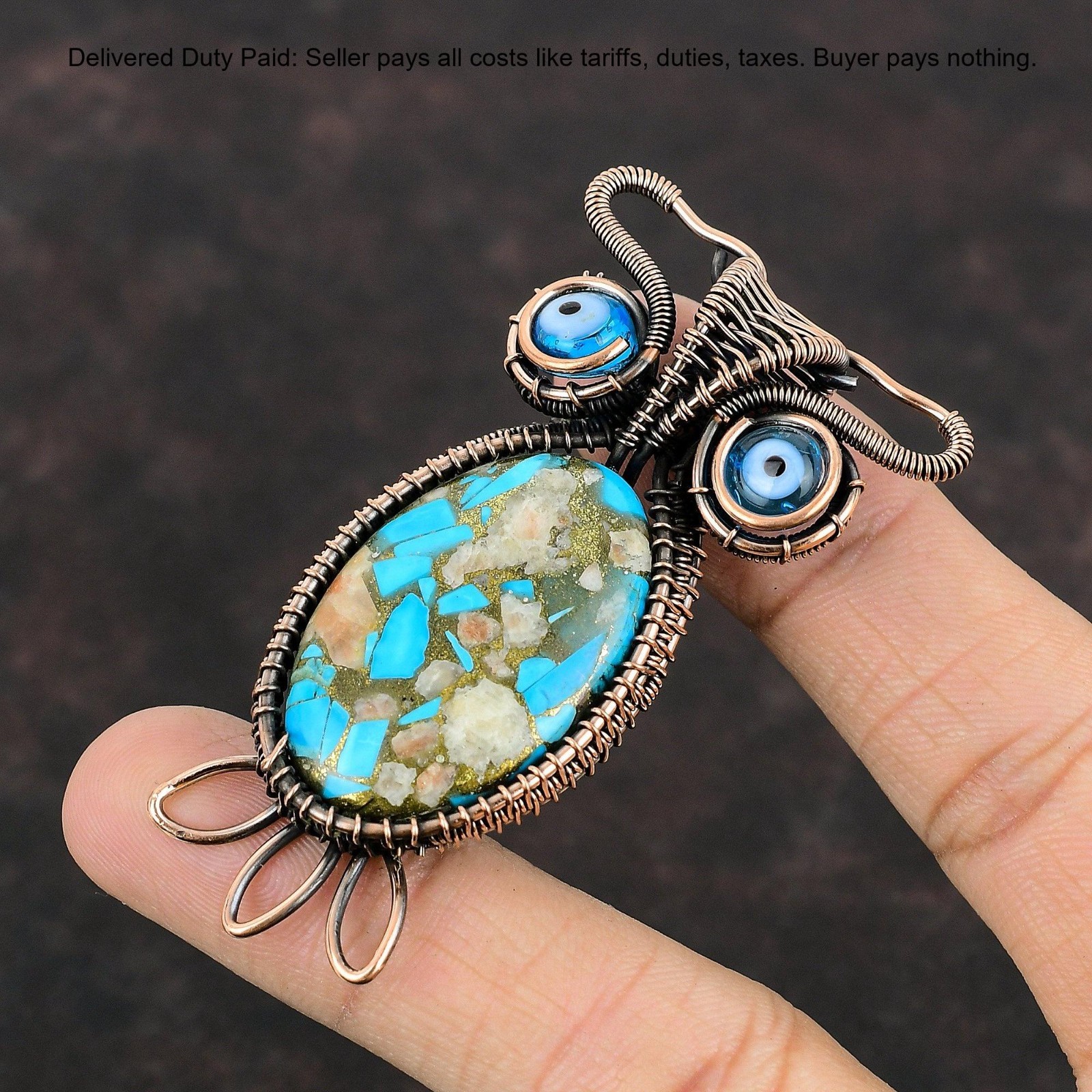 Pink Opal Copper Turquoise Stone Blue Color Evil Eye December New Pendant Copper