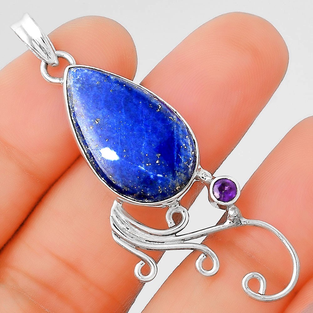 Lapis – Afghanistan and Amethyst 925 Sterling Silver Pendant Jewelry P-1007