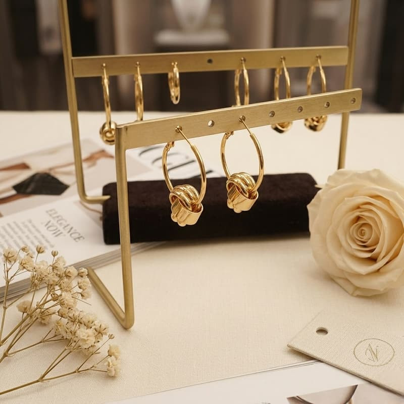 Gold Knot Hoop Earrings Geometric Twisted Ring Drop Earrings Quiet Luxury
