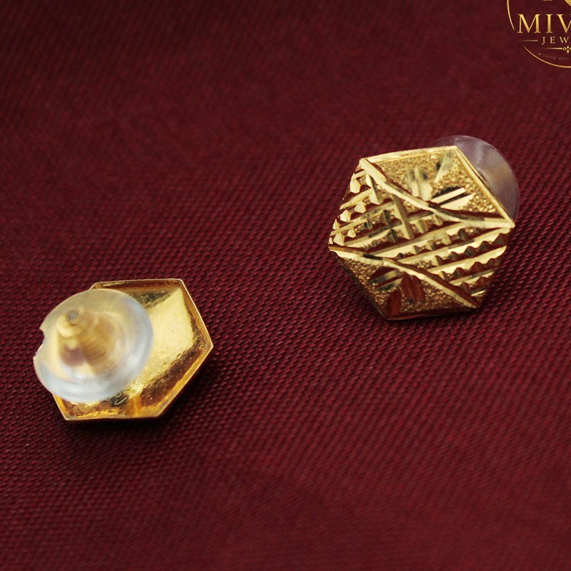 22K Gold Bezel Stud Earrings 1.3×1.1cm Everyday Wear Shiny Fine Jewelry 2.13g