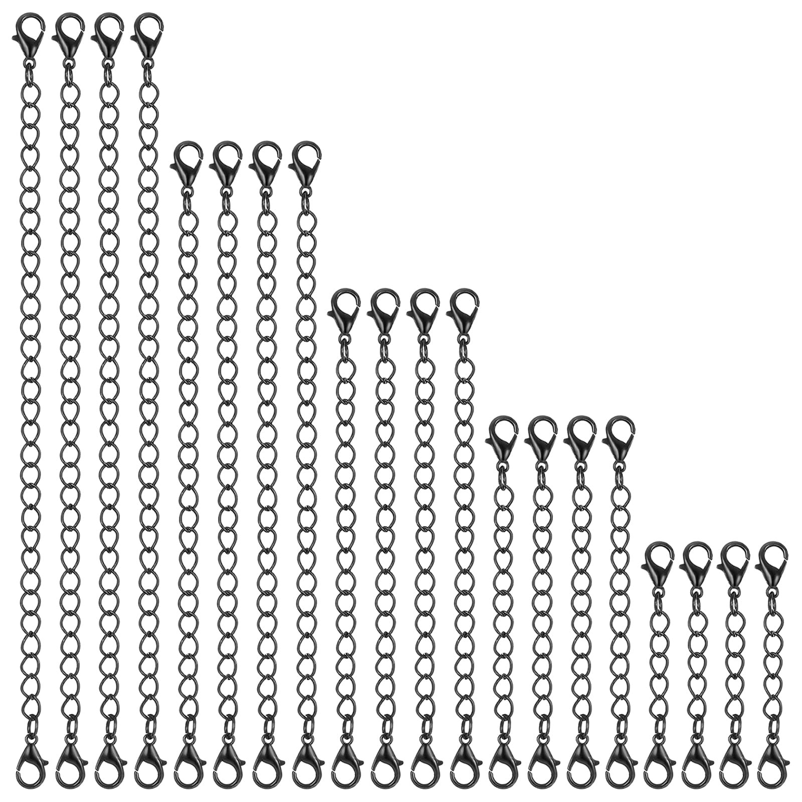 20pcs Extension for Necklace, 5 Size Jewelry Extenders Necklace Chain Black