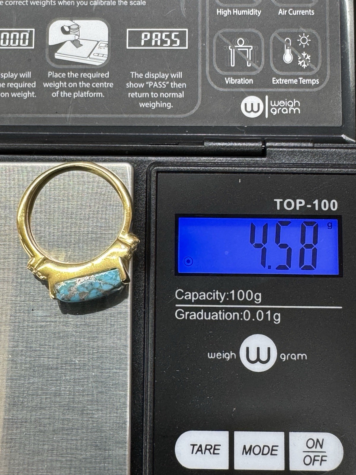 Ross Simons Turquoise & Topaz Ring Size 8.25 in 18kt Gold Over Sterling 4.58g