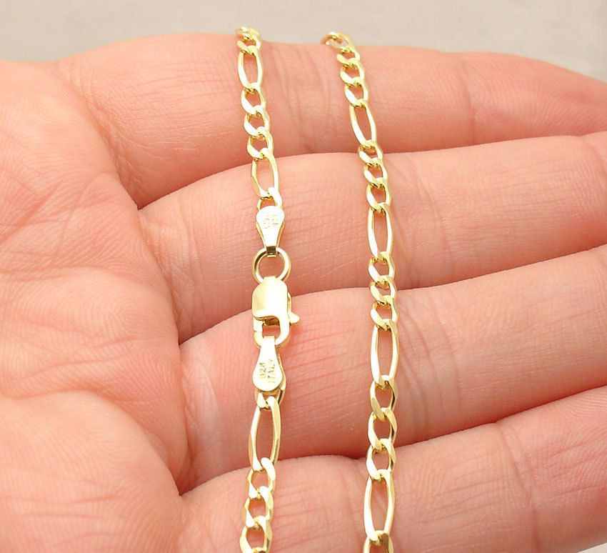 Italian Solid Royal Figaro Ankle Bracelet Anklet 14K Yellow Gold Plated Silver