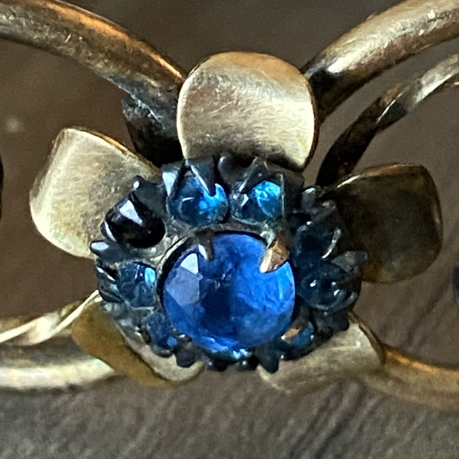 Vintage Lustern Bracelet 12K Gold Filled on Sterling w/Blue Gem Floral Accent
