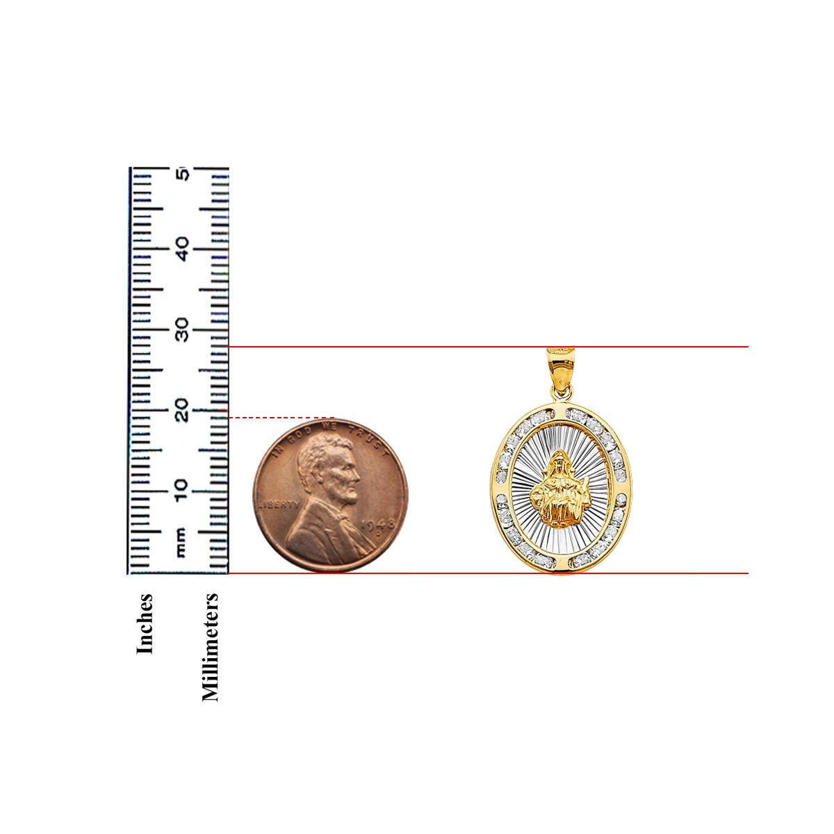 14K Two Tone Gold zirconia Oval Santo Nino De Atocha Pendant | 28mm x 17mm