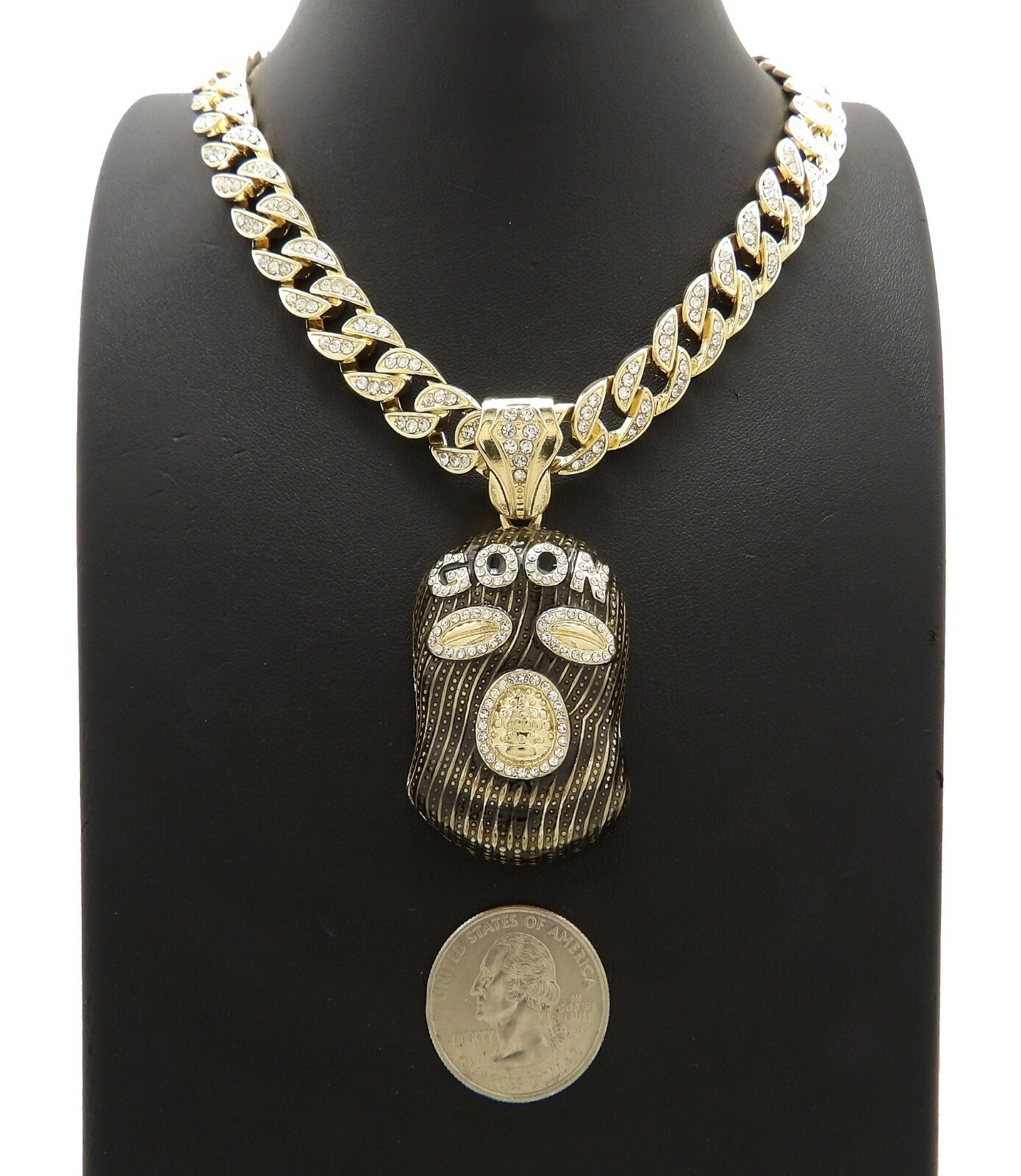 Hip Hop GOON MASK Pendant & 10mm 18″ 20″ 24″ Iced Cuban Chain Bling Necklace